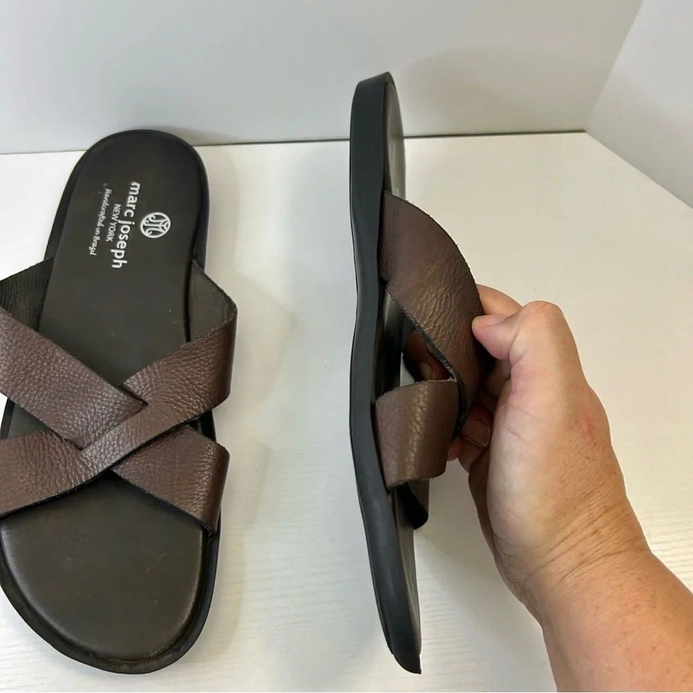 Marc Joseph Boone Ave Criss Cross Leather Strap Brown Men’s Sandal Sz 10.5